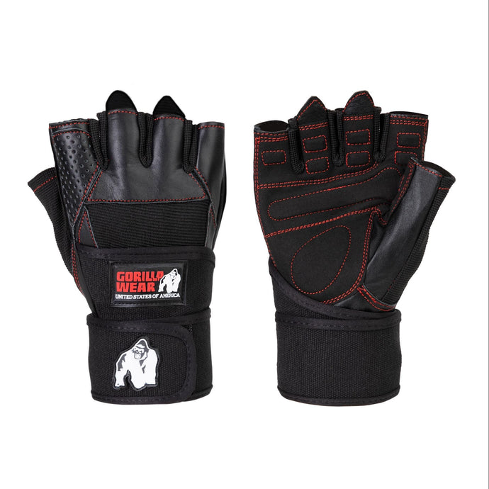 Dallas Wrist Wraps Gloves - Black/Red Stitched