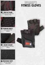 Load image into Gallery viewer, Women&#39;s Fitness Gloves - Black/Red Stitched
