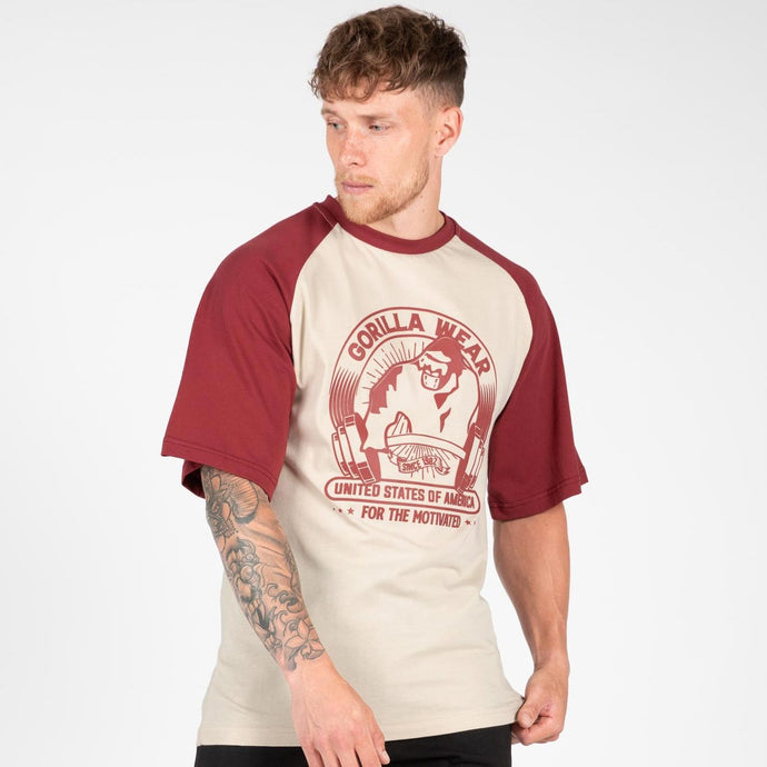 LOGAN OVERSIZED T-SHIRT - BEIGE/RED