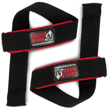 Load image into Gallery viewer, GW padded wrist straps for lifting red/black
